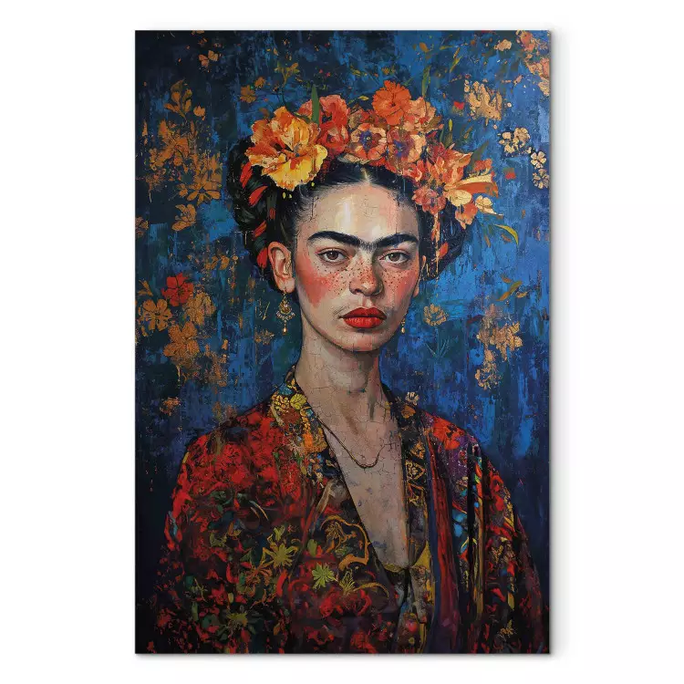 Retrato de Frida - composição ao estilo de Klimt sobre um fundo azul escuro