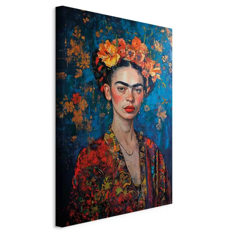 Retrato de Frida - composição ao estilo de Klimt sobre um fundo azul escuro