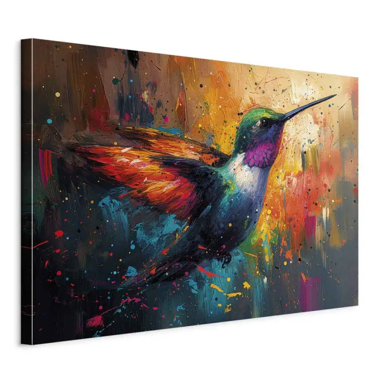 Pássaro em voo - visão artística de um beija-flor sobre um fundo pintado