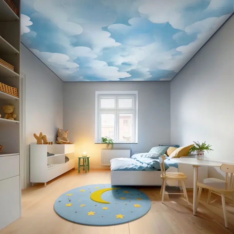 Céu e nuvens - tema azul para crianças em estilo ilustrativo