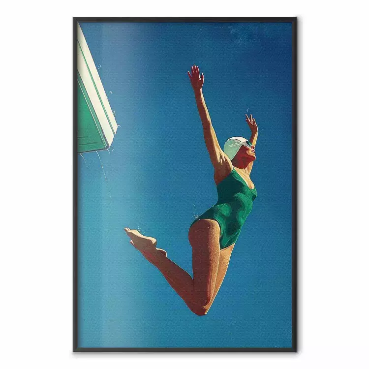 Euforia no céu - uma mulher num fato de banho verde no ar