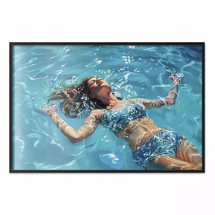 Relaxamento azul - uma mulher a flutuar ao sol
