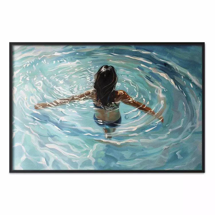Imersão calma - uma mulher numa piscina rodeada por círculos de água