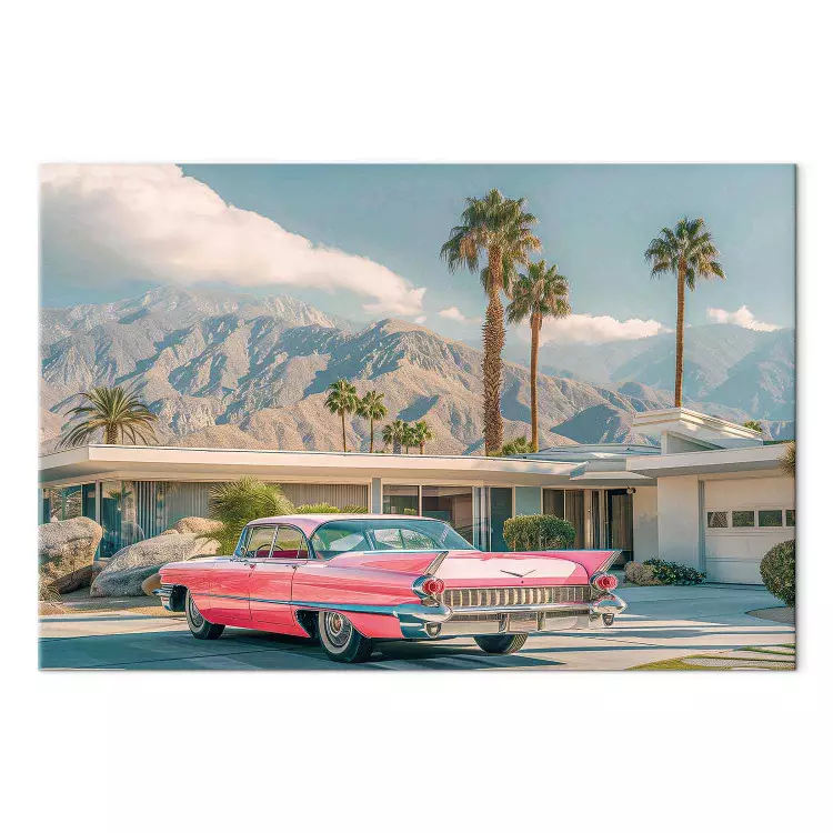 Cadillac retro - carro clássico num cenário de montanhas e palmeiras