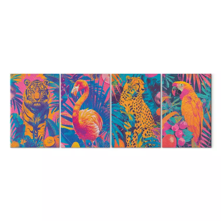 Safari pop-art - cores intensas de animais selvagens num cenário tropical