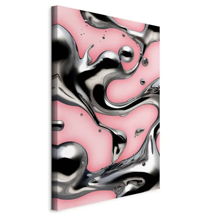 Metal líquido - formas abstractas em prata sobre um fundo cor-de-rosa