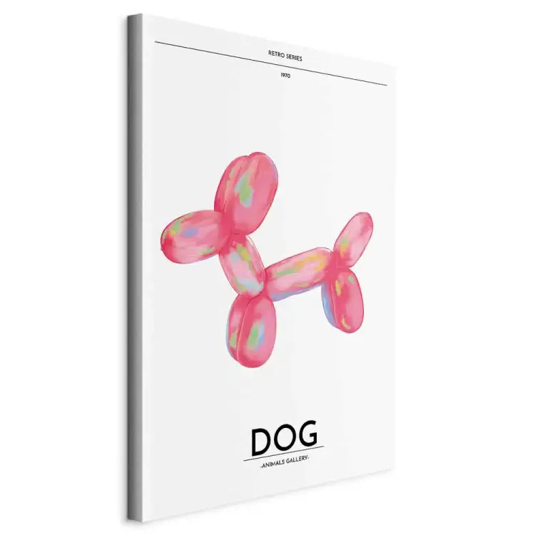 Cão balão - animal multicolorido com a forma de um cão sobre um fundo claro com letras retro