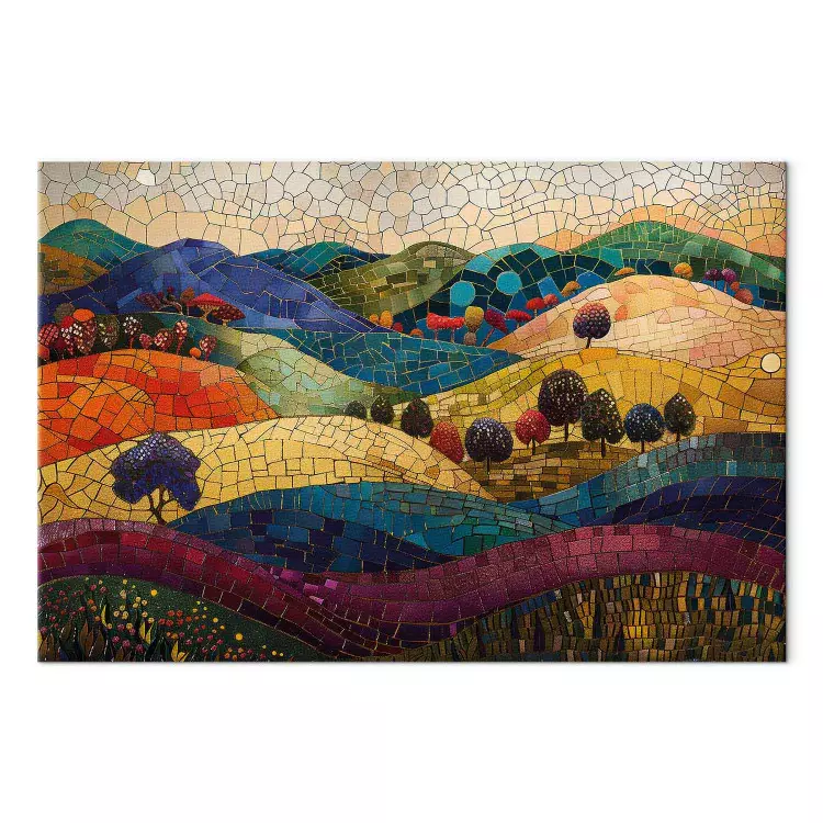 Colinas coloridas - paisagem de inspiração Klimt com colinas em mosaico