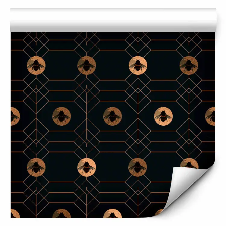 Hexágonos escuros - abelhas douradas em fundo preto com padrão geométrico