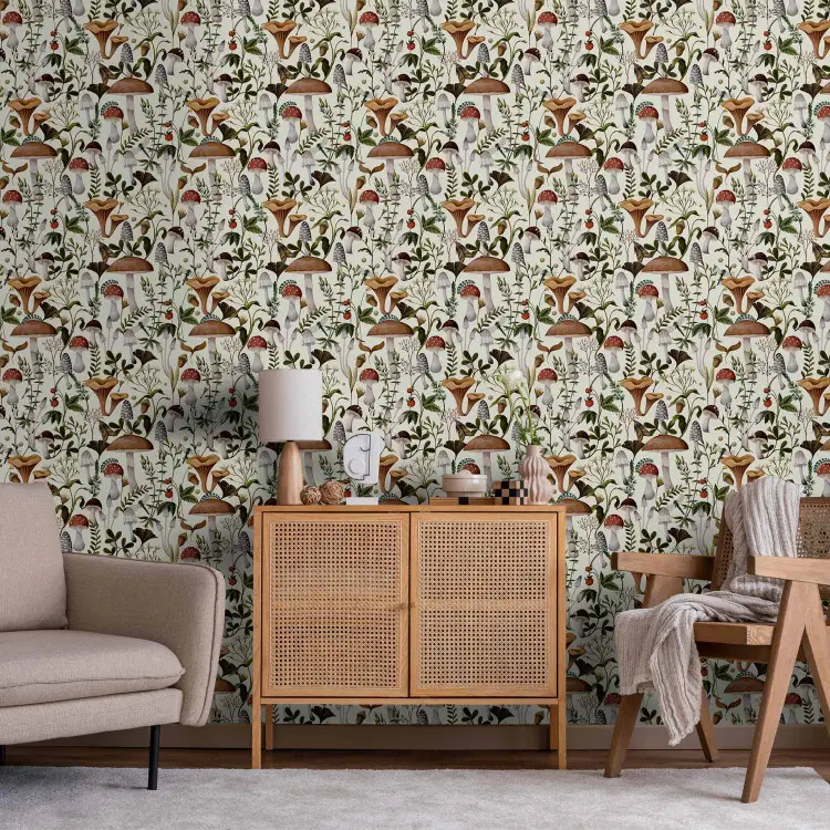 Floresta de Outono - ilustração de cogumelos e plantas em estilo naturalista