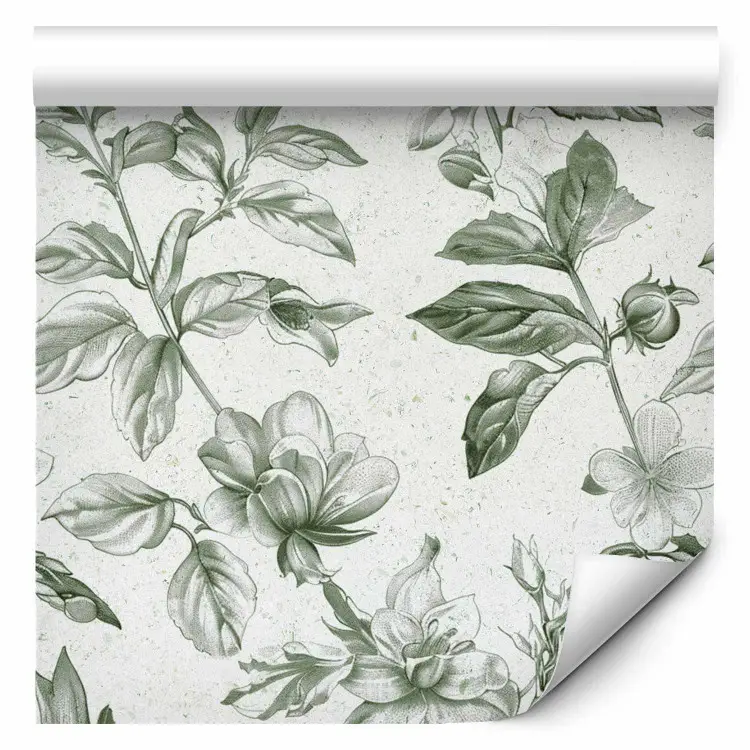 Ornamentos verdes - padrão de folhas e flores sobre fundo claro