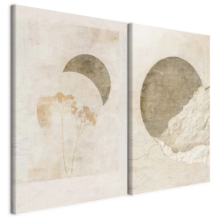 Natureza e geometria - lua e plantas em forma abstrata