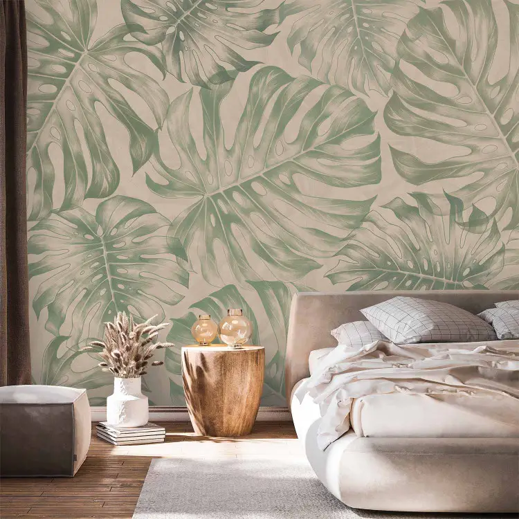 Folhas de monstera - padrão vegetal em tons de verde apagado