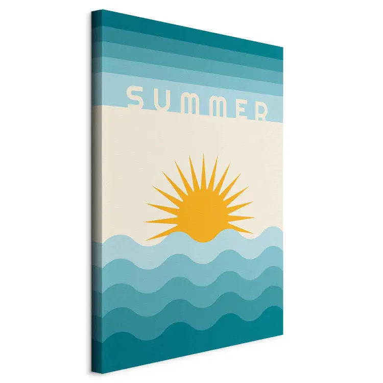 Costa Solar - gráfico retrô com texto Summer e paisagem marítima