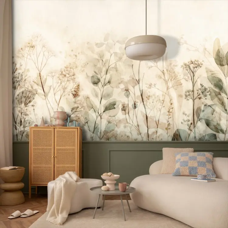 Aquarela de flores silvestres - plantas e flores delicadas em uma composição vibrante