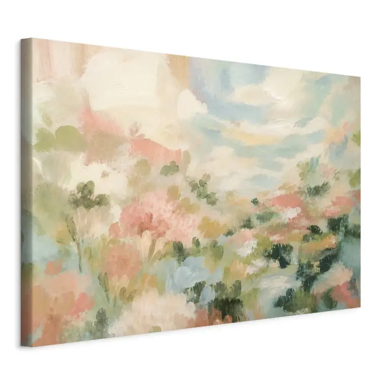 Paisagem em tons pastel - flores abstratas nas delicadas cores da primavera