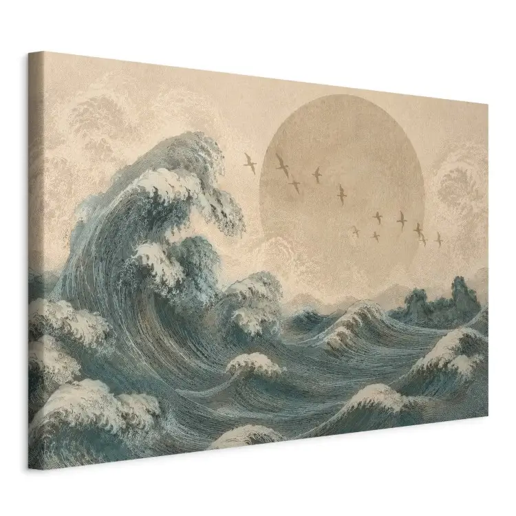 Onda japonesa - o elemento mar, pássaros e o grande sol