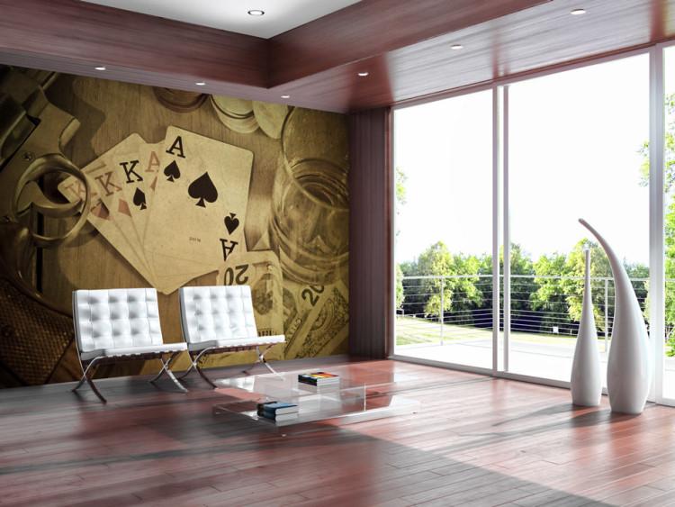 Mural de parede Noite Masculina - jogo de pôquer por dinheiro no estilo retrô com efeito sépia