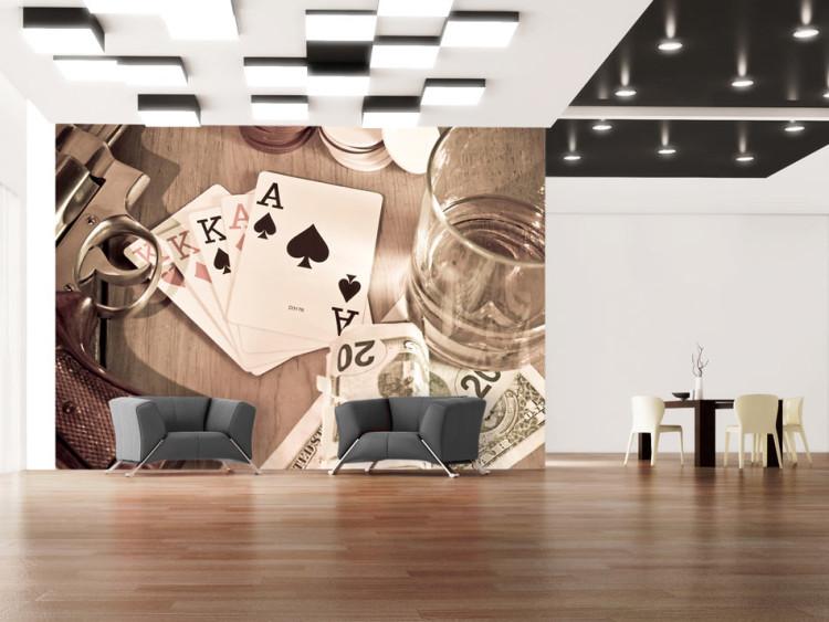 Mural de parede Noite Masculina com Poker - jogo por dinheiro com uísque no estilo retrô