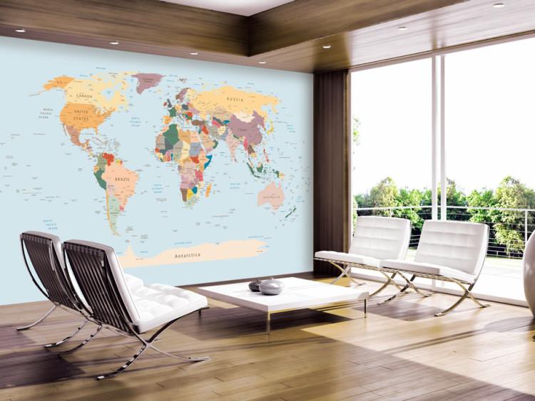 Mural de parede Lição de Geografia - mapa colorido do mundo para aprender países em inglês