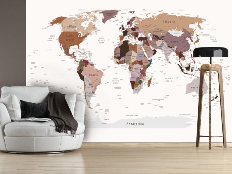 Mural de parede Lição de Geografia - mapa do mundo em cores neutras em inglês