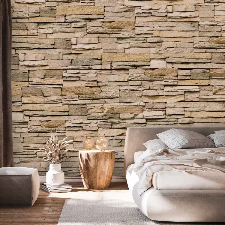 Pedra ornamental - parede de pedra em tons claros de arenito