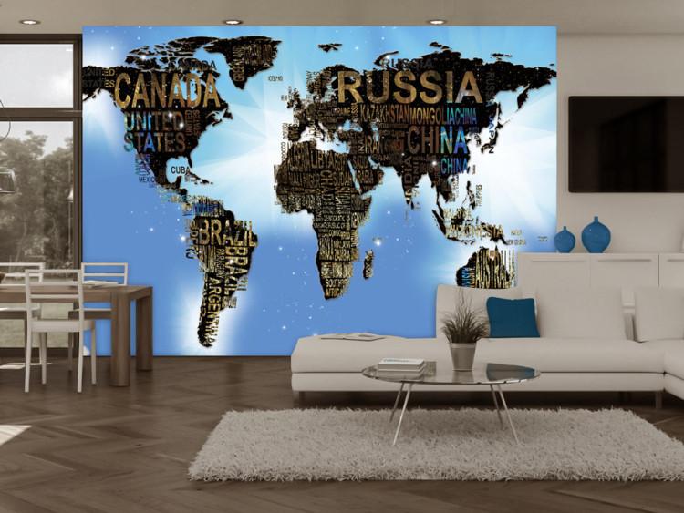 Mural de parede Mundo em Fundo Azul - mapa-múndi com nomes de países em inglês