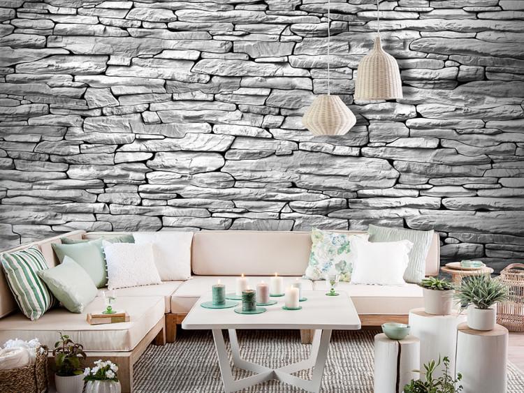 Mural de parede Gruta Cinza - fundo claro com textura de blocos de pedra irregulares