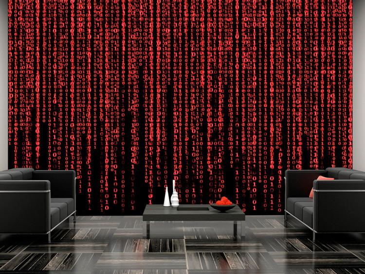 Mural de parede Chuva Digital Vermelha - tema do filme Matrix com números em fundo preto
