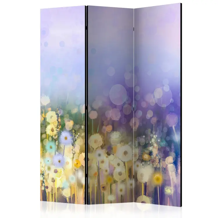 Prado Pintado - flores em um prado com fundo roxo em estilo artístico