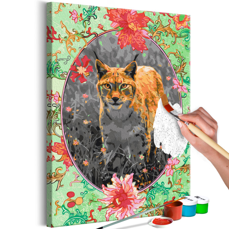 Desenho para pintar com números Stately Lynx - Portrait of a Wild Cat in the Light of the Evening Sun and Flowers 146550 additionalImage 3