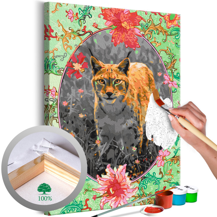 Desenho para pintar com números Stately Lynx - Portrait of a Wild Cat in the Light of the Evening Sun and Flowers 146550