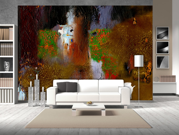 Mural de parede Abstração Pintada - expressão com manchas em ouro e bronze 91650