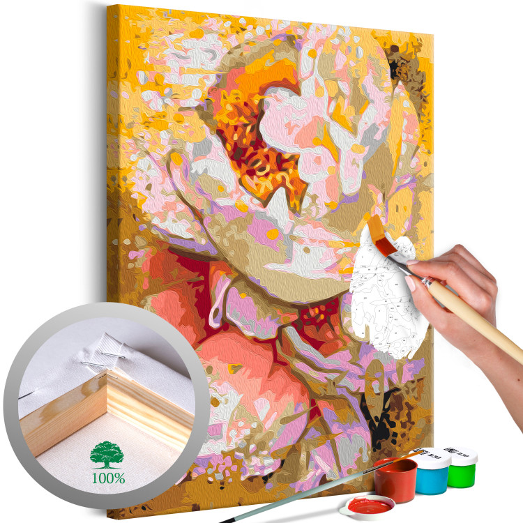 Desenho para pintar com números White Flowers - Blooming Bright Camellia on a Golden Abstract Background 146190