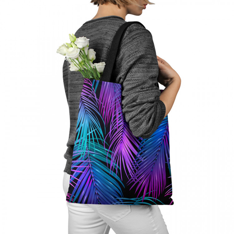 Saco Neon palm trees - floral motif in shades of turquoise and purple 147621 additionalImage 3
