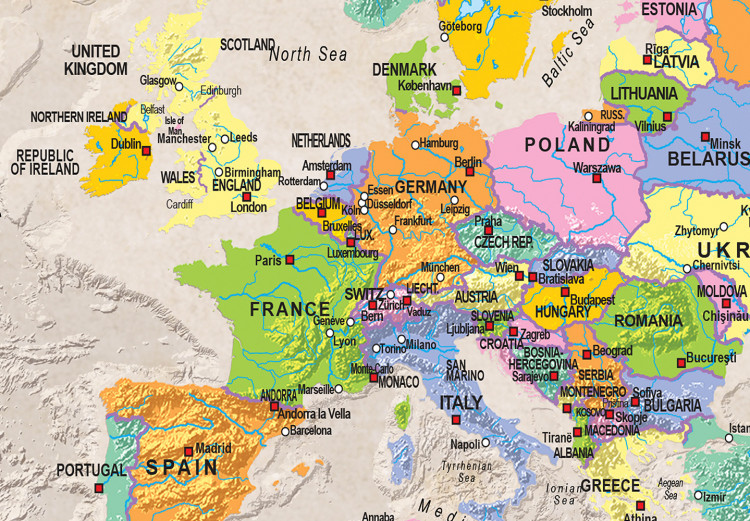 Fotomural Mapa-Múndi Vintage - continentes com nomes em inglês e bússola 95021 additionalImage 3
