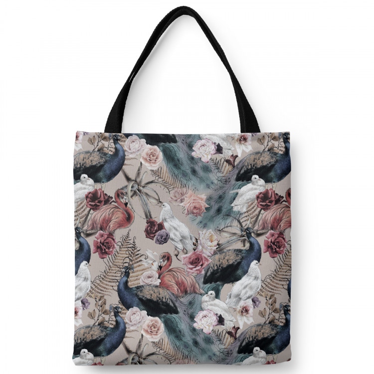 Saco Courtyard beauty - ferns, roses and exotic birds on a beige background 147431