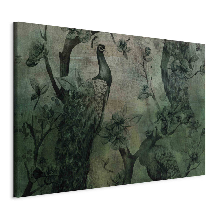 Quadro em tela Dark Green Peacocks - Vintage Composition With Birds and Flowers 151231 additionalImage 2