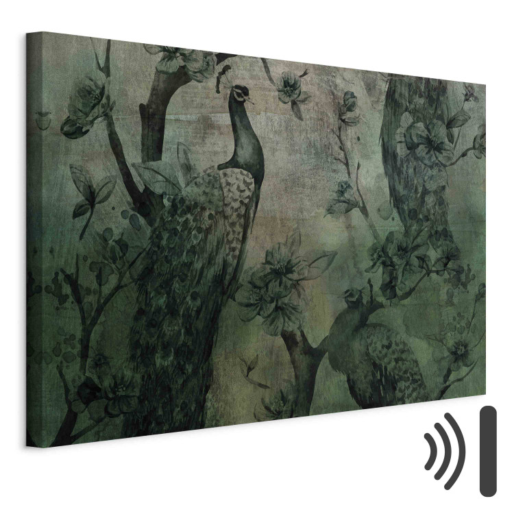 Quadro em tela Dark Green Peacocks - Vintage Composition With Birds and Flowers 151231 additionalImage 8