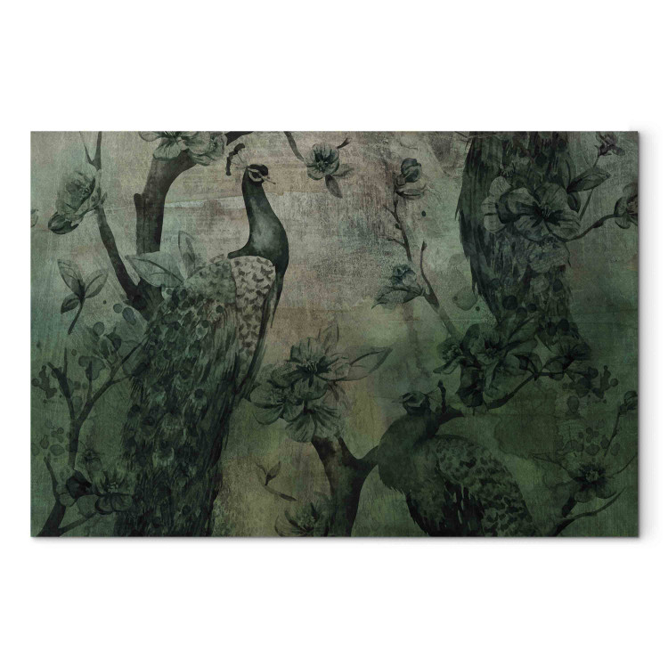 Quadro em tela Dark Green Peacocks - Vintage Composition With Birds and Flowers 151231