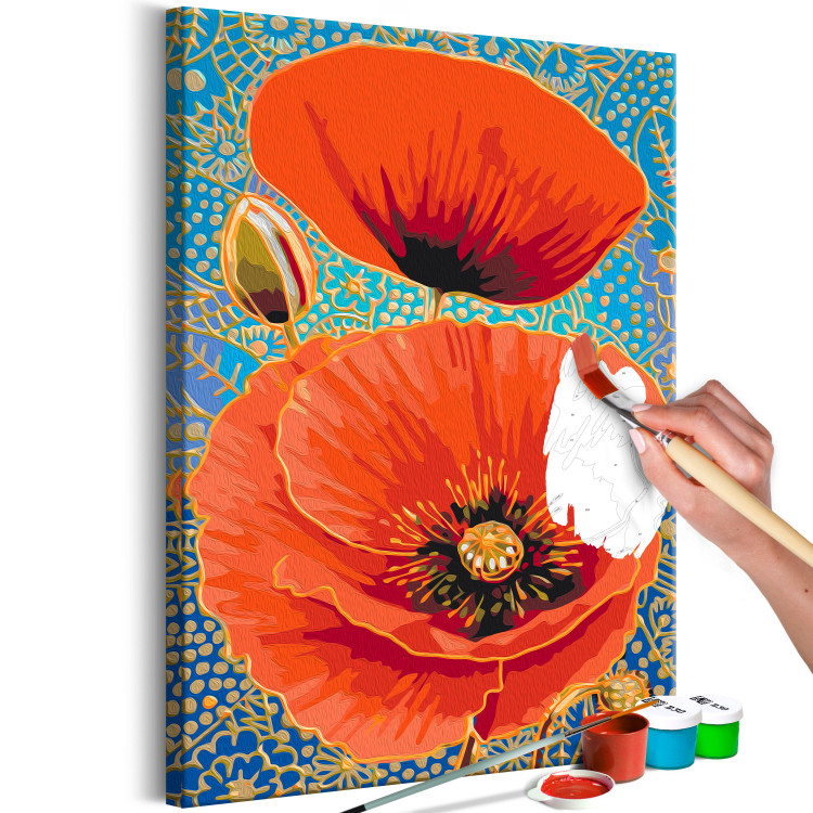 Desenho para pintar com números Red Poppies - Meadow Flowers on a Turquoise Decorative Background 144141 additionalImage 3