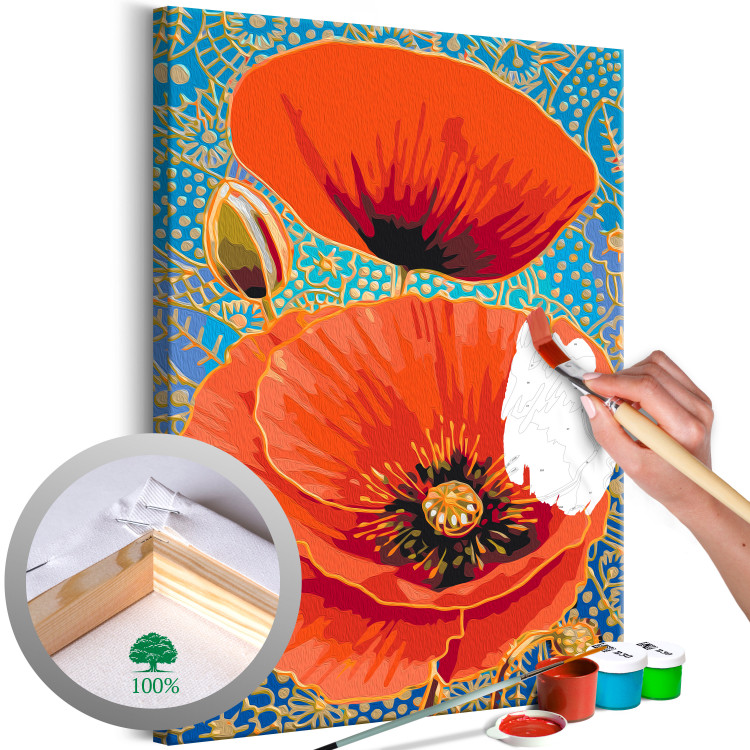 Desenho para pintar com números Red Poppies - Meadow Flowers on a Turquoise Decorative Background 144141