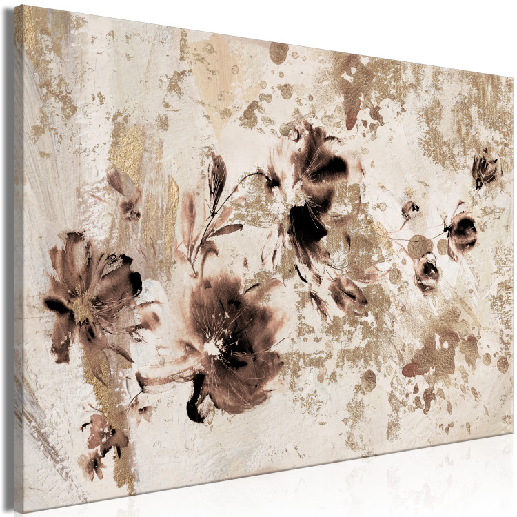 Quadro em tela Fantasia floral - composição sobre fundo texturizado em tons  beges - Vintage - Quadros