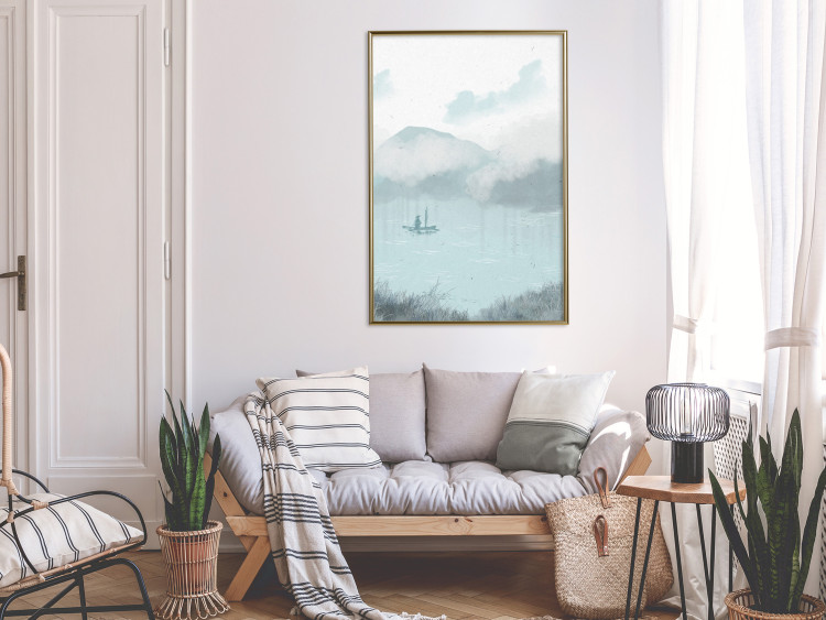 Poster decorativo Fishing in the Morning - Small Boat Against the Background of Misty Mountains 146132 additionalImage 14