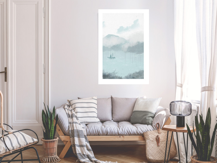 Poster decorativo Fishing in the Morning - Small Boat Against the Background of Misty Mountains 146132 additionalImage 12