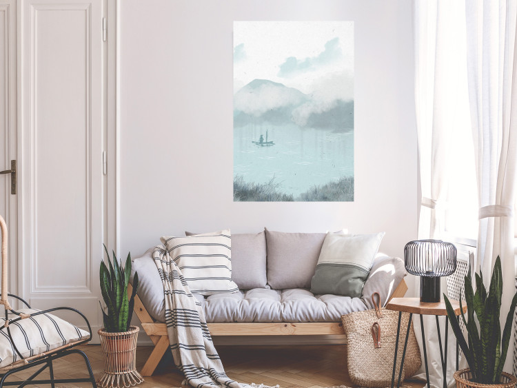 Poster decorativo Fishing in the Morning - Small Boat Against the Background of Misty Mountains 146132 additionalImage 4