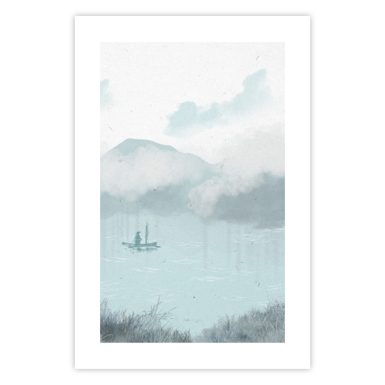 Poster decorativo Fishing in the Morning - Small Boat Against the Background of Misty Mountains 146132 additionalImage 23