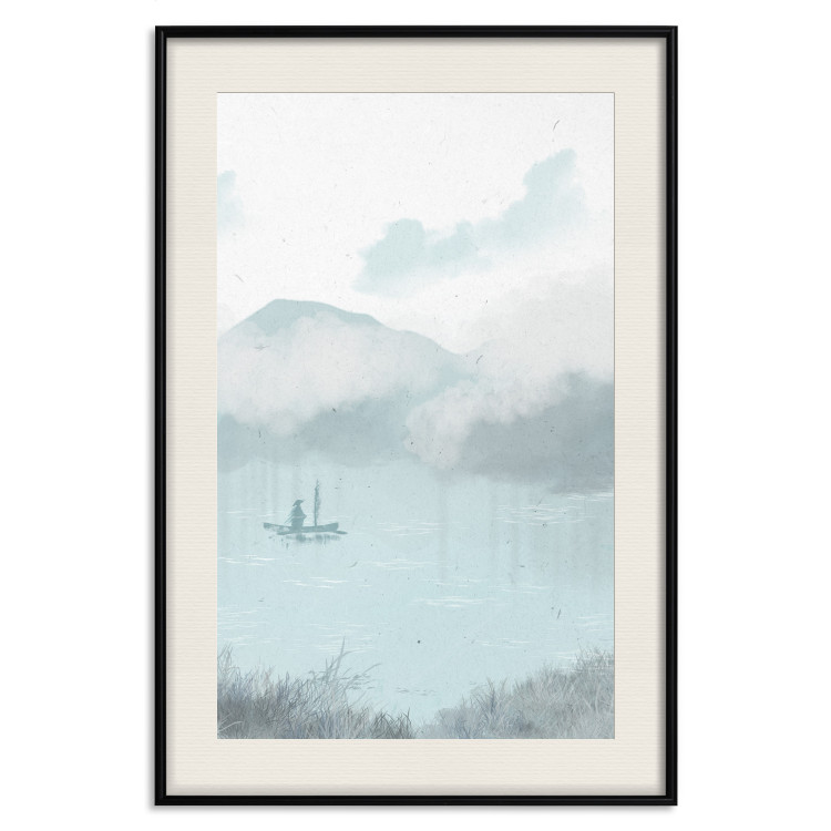 Poster decorativo Fishing in the Morning - Small Boat Against the Background of Misty Mountains 146132 additionalImage 24