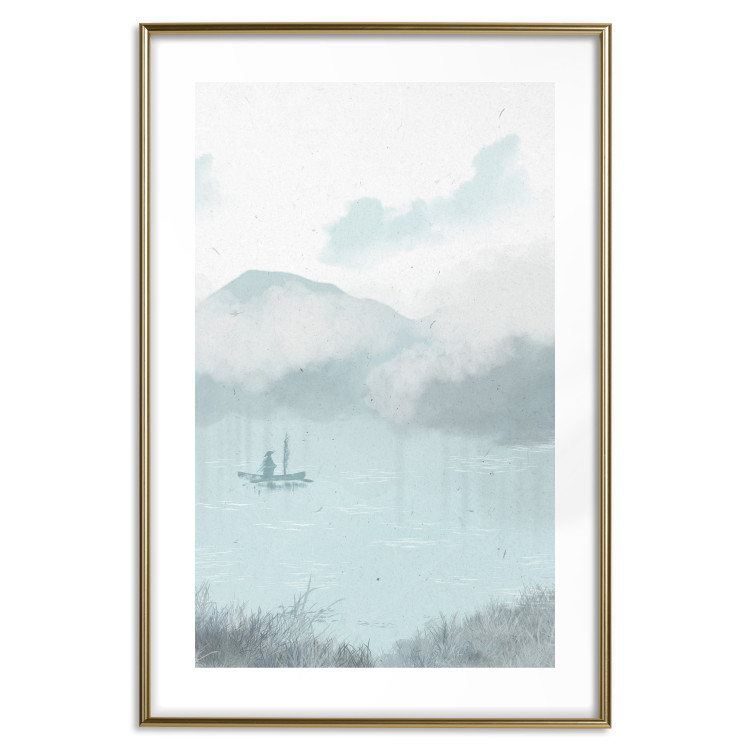 Poster decorativo Fishing in the Morning - Small Boat Against the Background of Misty Mountains 146132 additionalImage 26