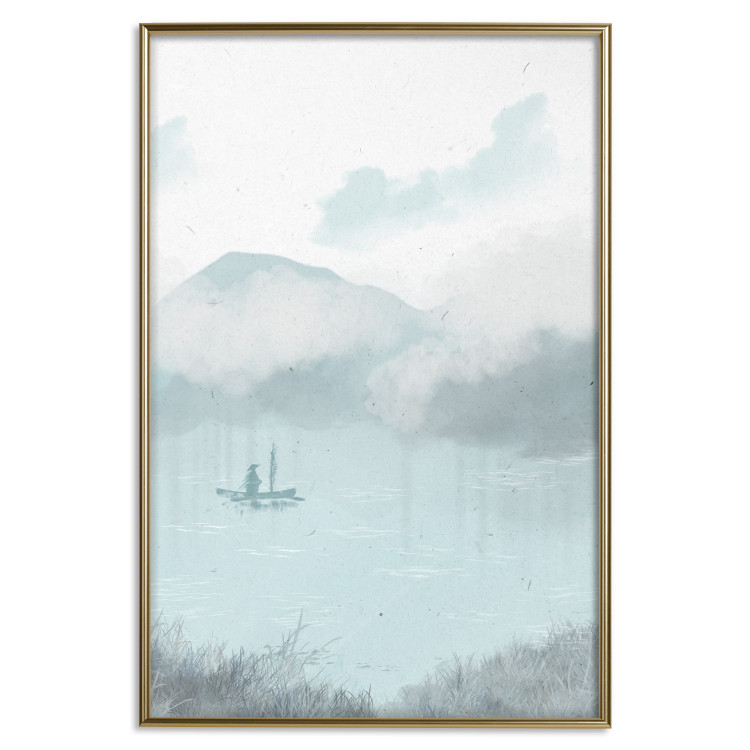 Poster decorativo Fishing in the Morning - Small Boat Against the Background of Misty Mountains 146132 additionalImage 21